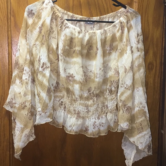 rave Tops - Rave Women's Tan and Cream Floral Blouse